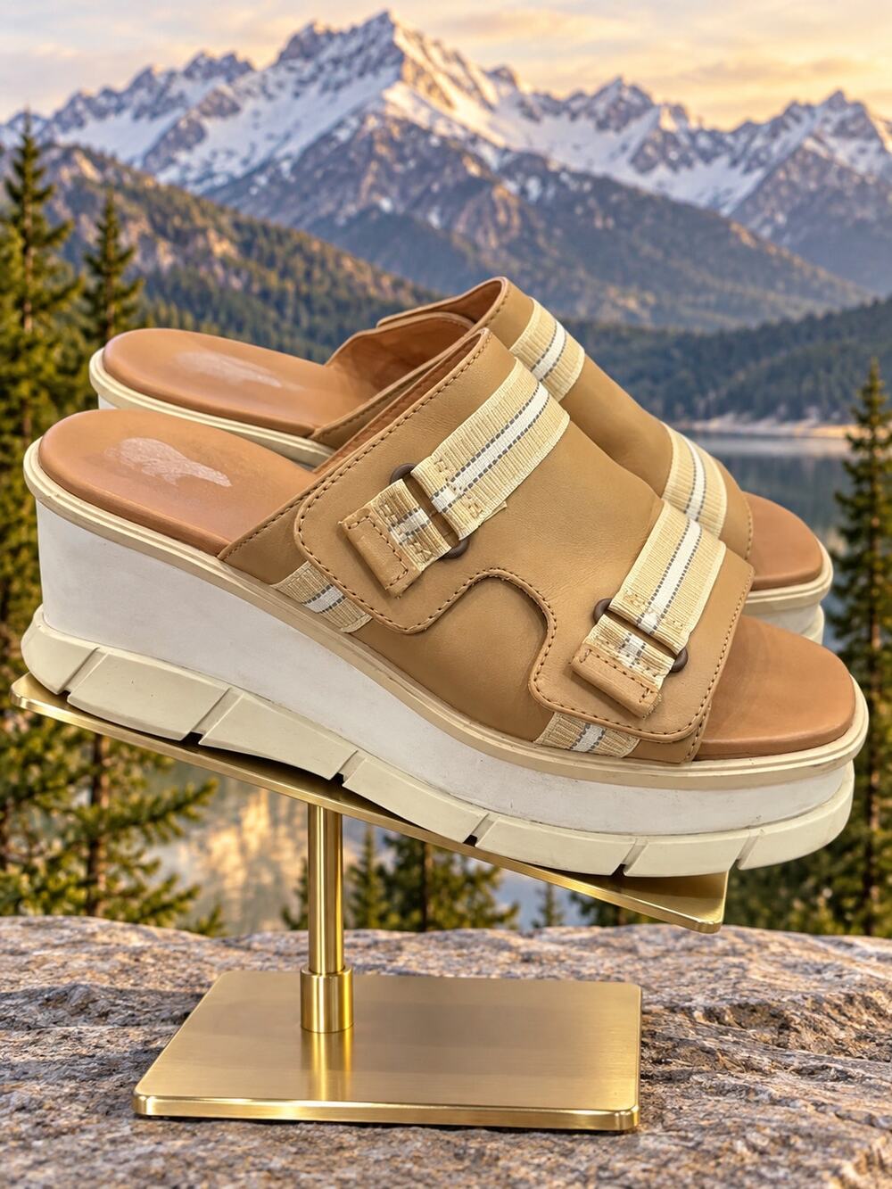 SOREL Joanie III Slide Honest Beige Chalk Wedge Sandals Women’s 7.5